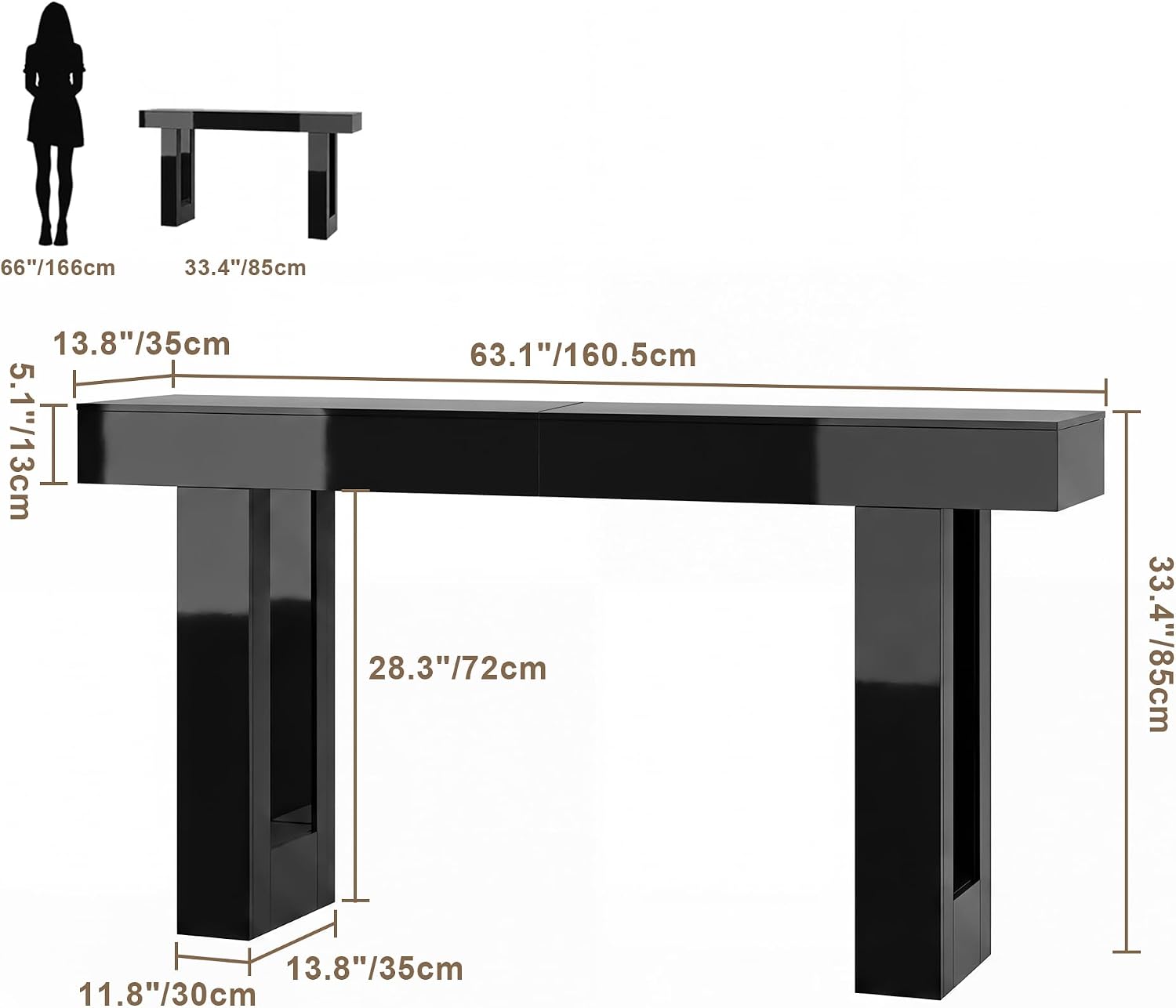 High‑Gloss LED Long Entryway Console Table