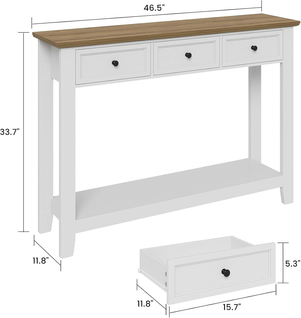 White Narrow Console Table With Three Drawers