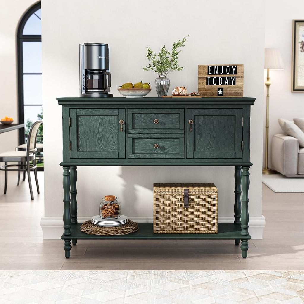 Retro Entryway Console Table With Storage Drawers