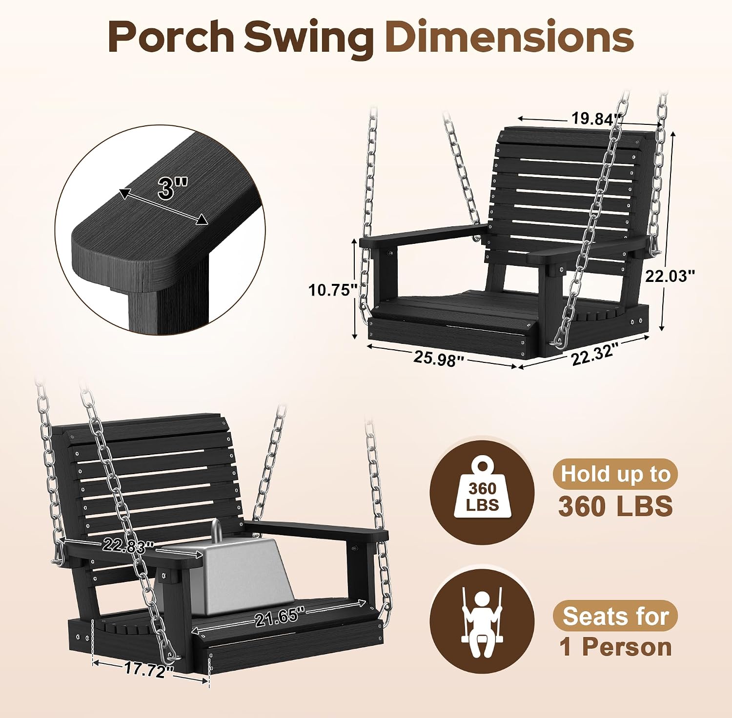 Heavy‑Duty HDPE Hanging Porch Swing Chair