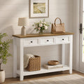White Narrow Console Table With Three Drawers