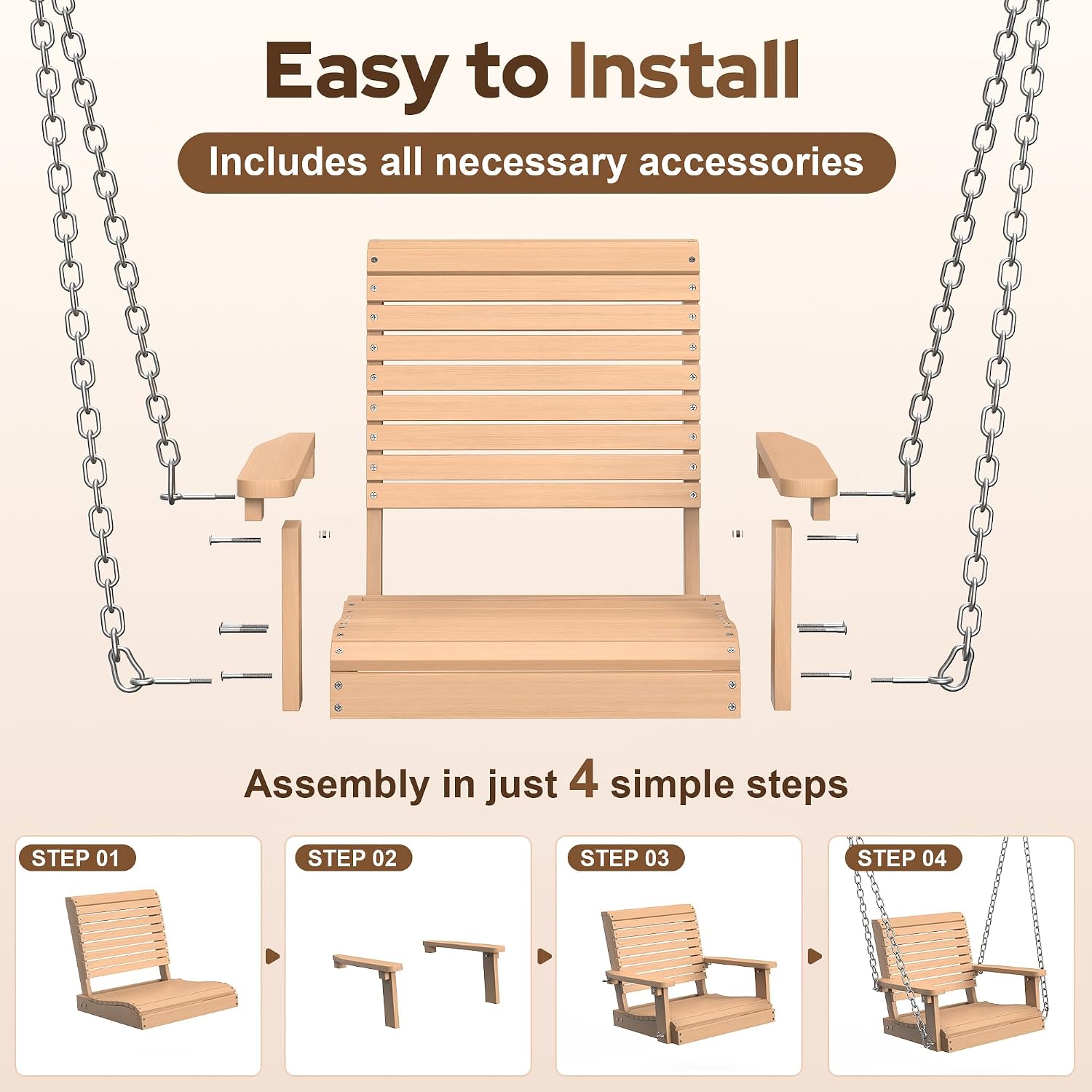 Heavy‑Duty HDPE Outdoor Porch Swing Chair