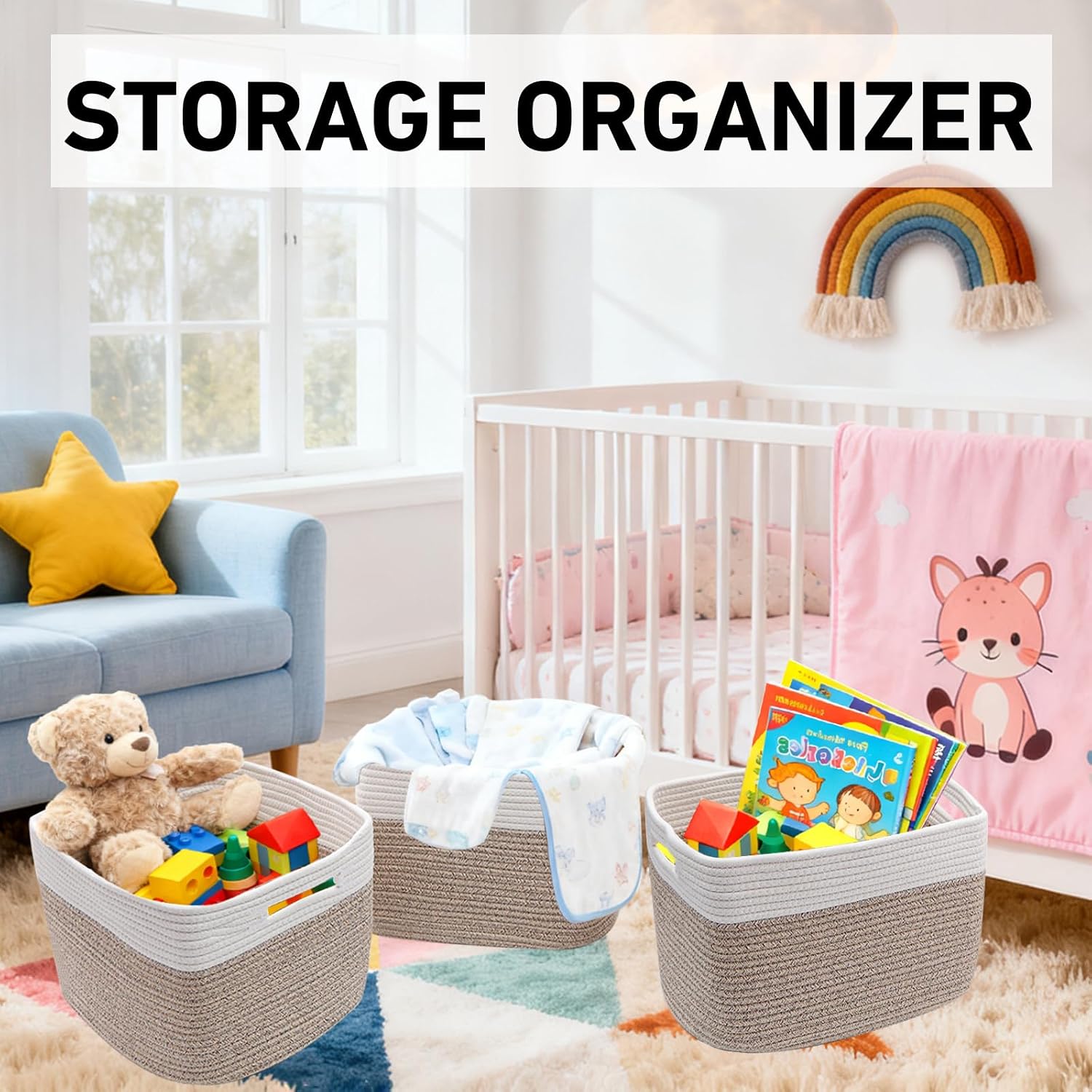 Woven Storage Baskets With Sturdy Handles