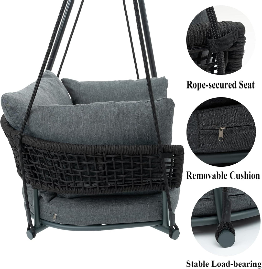 Macrame Hanging Swing Chair With Cushions