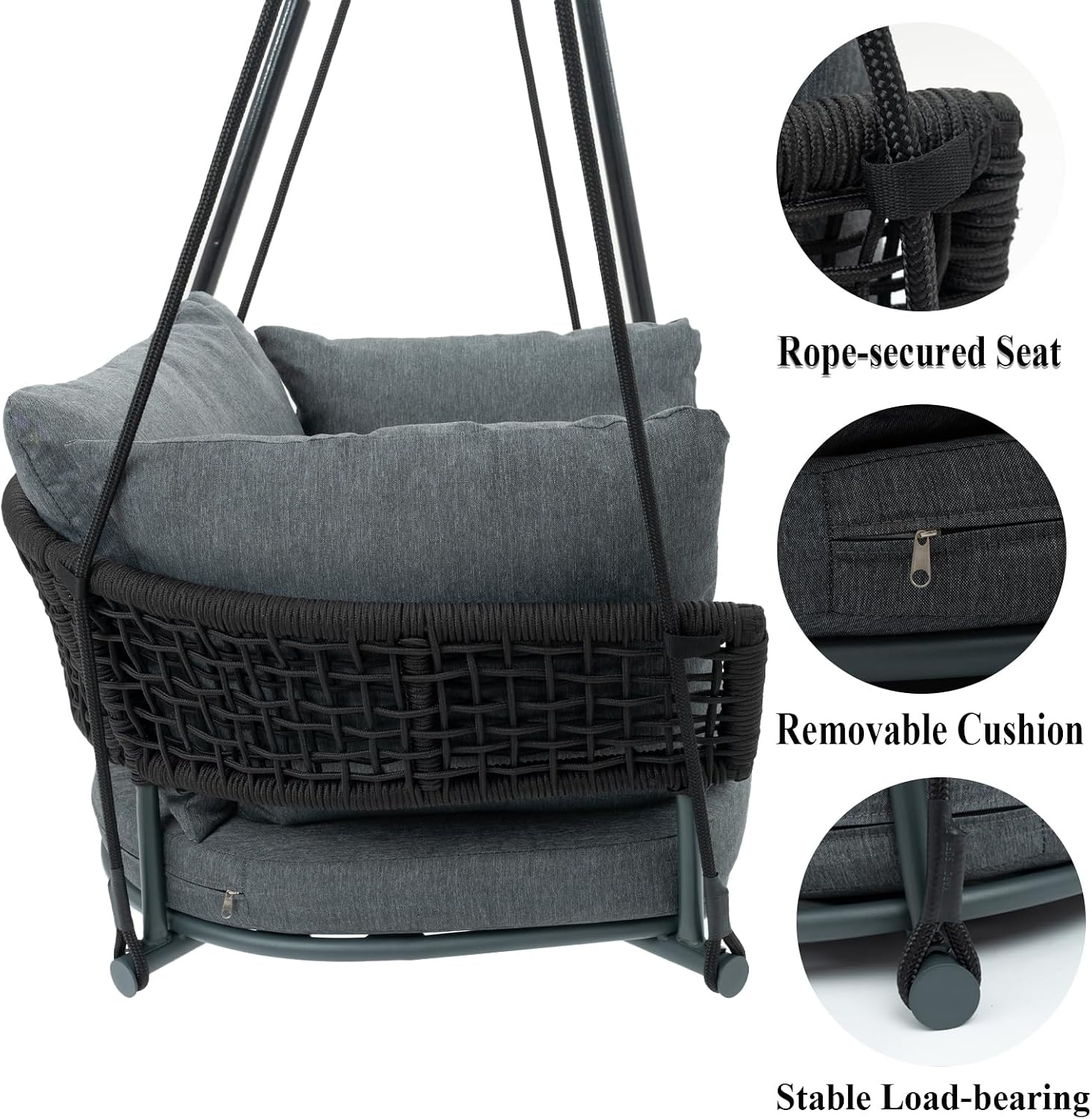 Macrame Hanging Swing Chair With Cushions