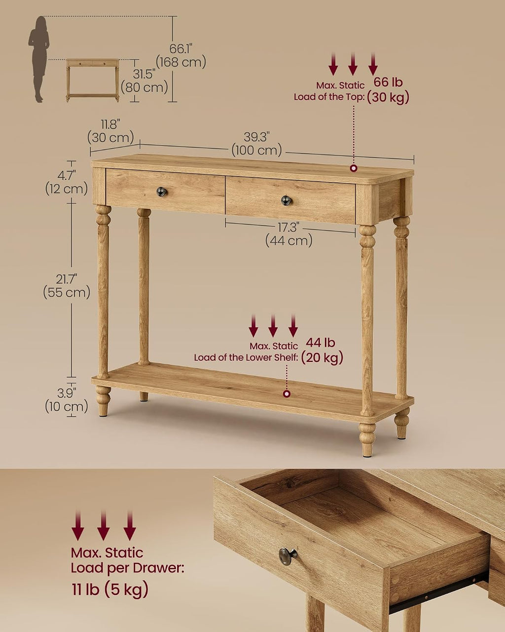 Narrow Wood‑Leg Entryway Sofa Console Table