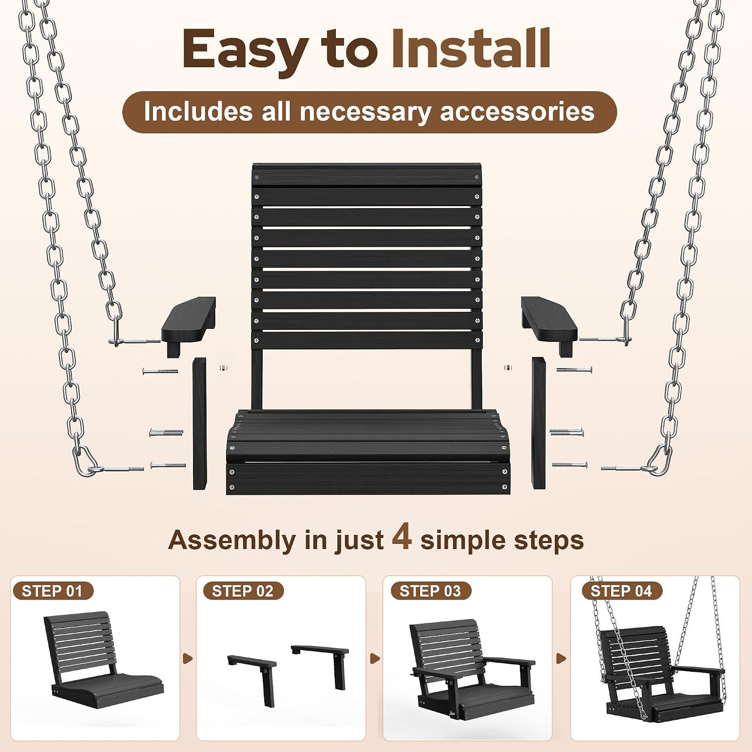 Heavy‑Duty HDPE Hanging Porch Swing Chair
