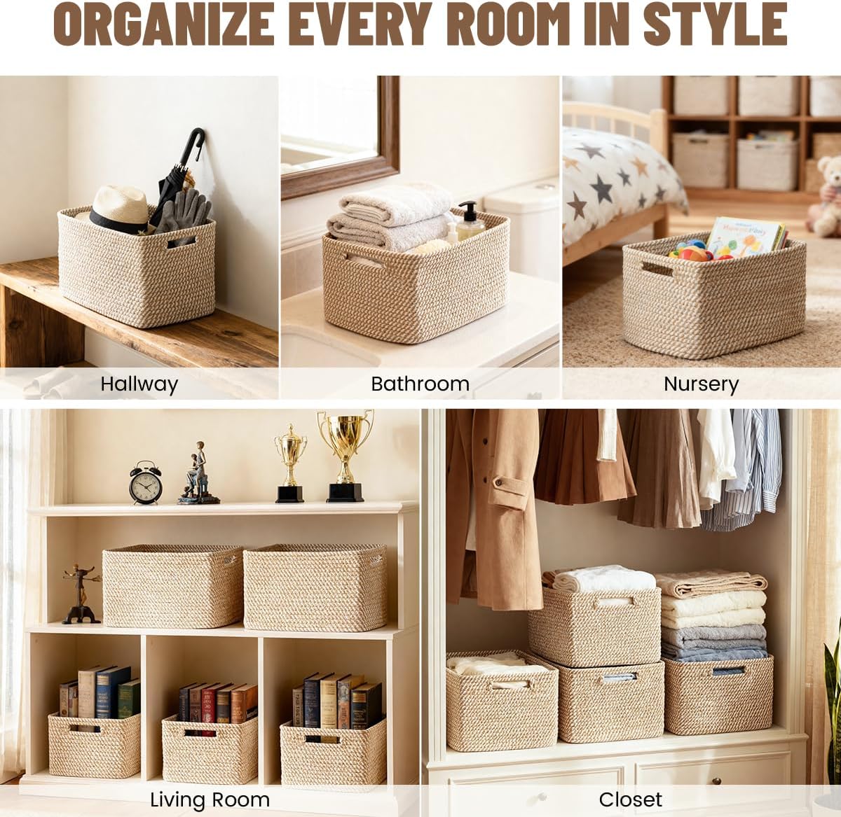 Decorative Woven Storage Baskets 5‑Pack