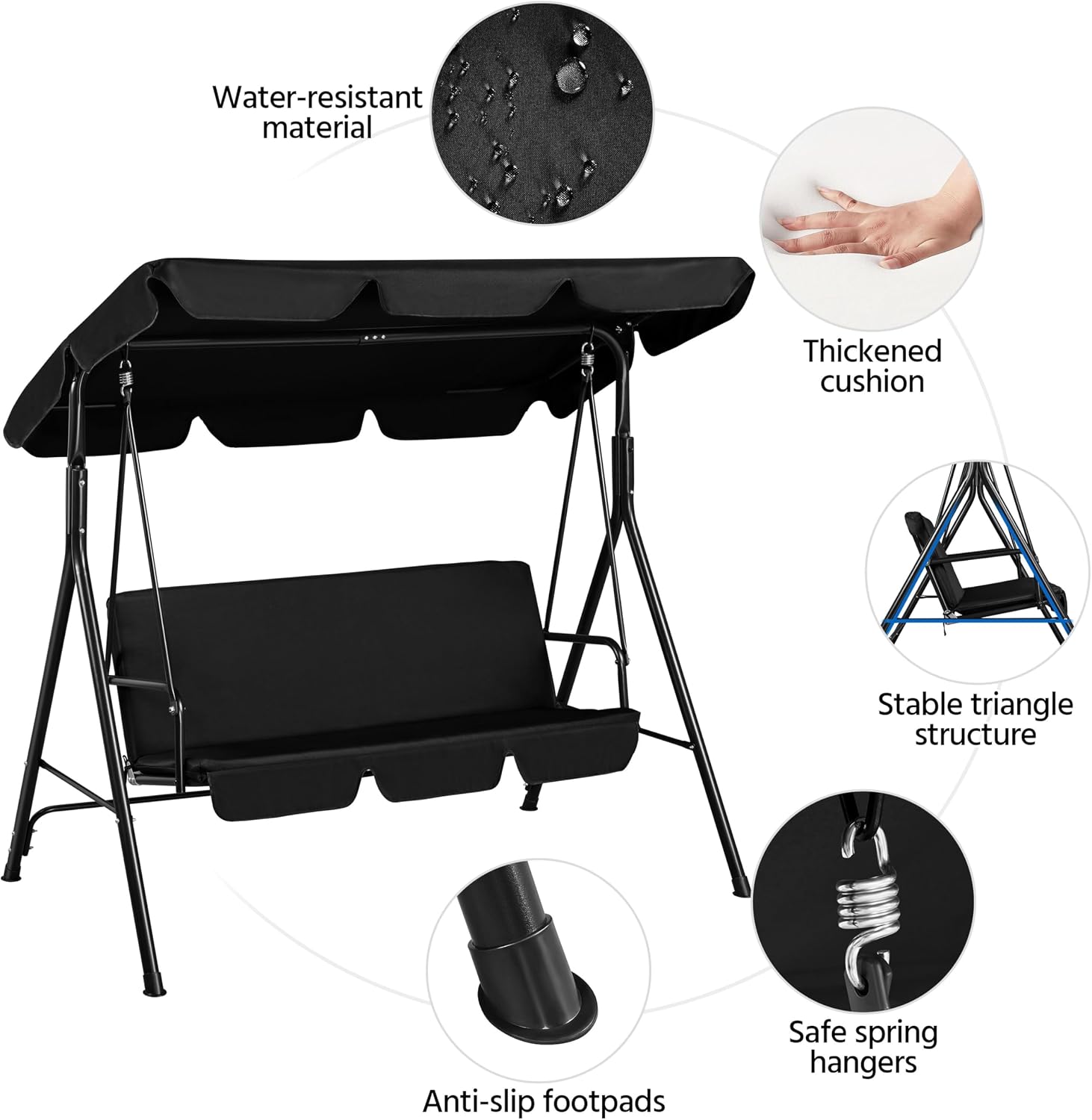 3‑Seat Outdoor Patio Swing Chair