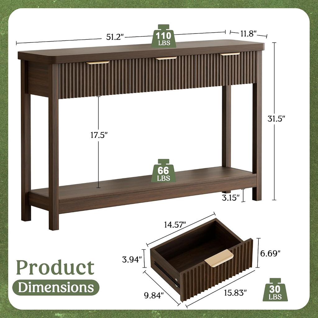 Fluted Entryway Console Table With Drawers