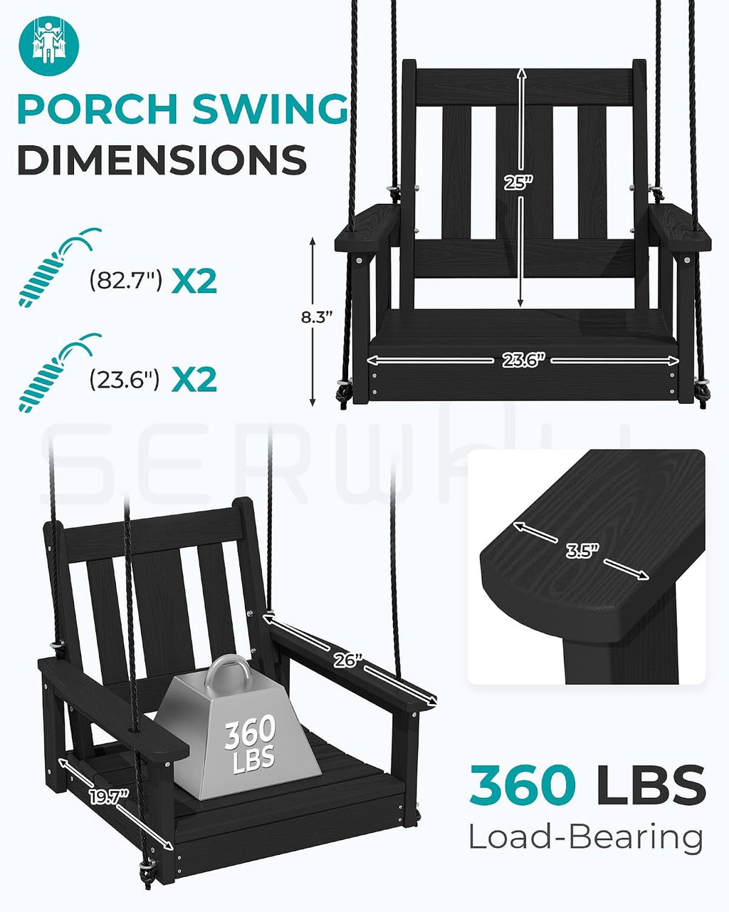 HDPE Single Outdoor Porch Swing Chair