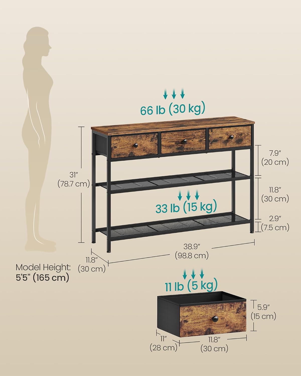 Narrow Entryway Console Table With Fabric Drawers