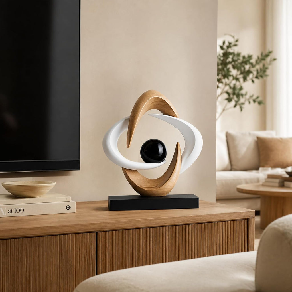 White Wood‑Grain Resin Abstract Decor Sculpture