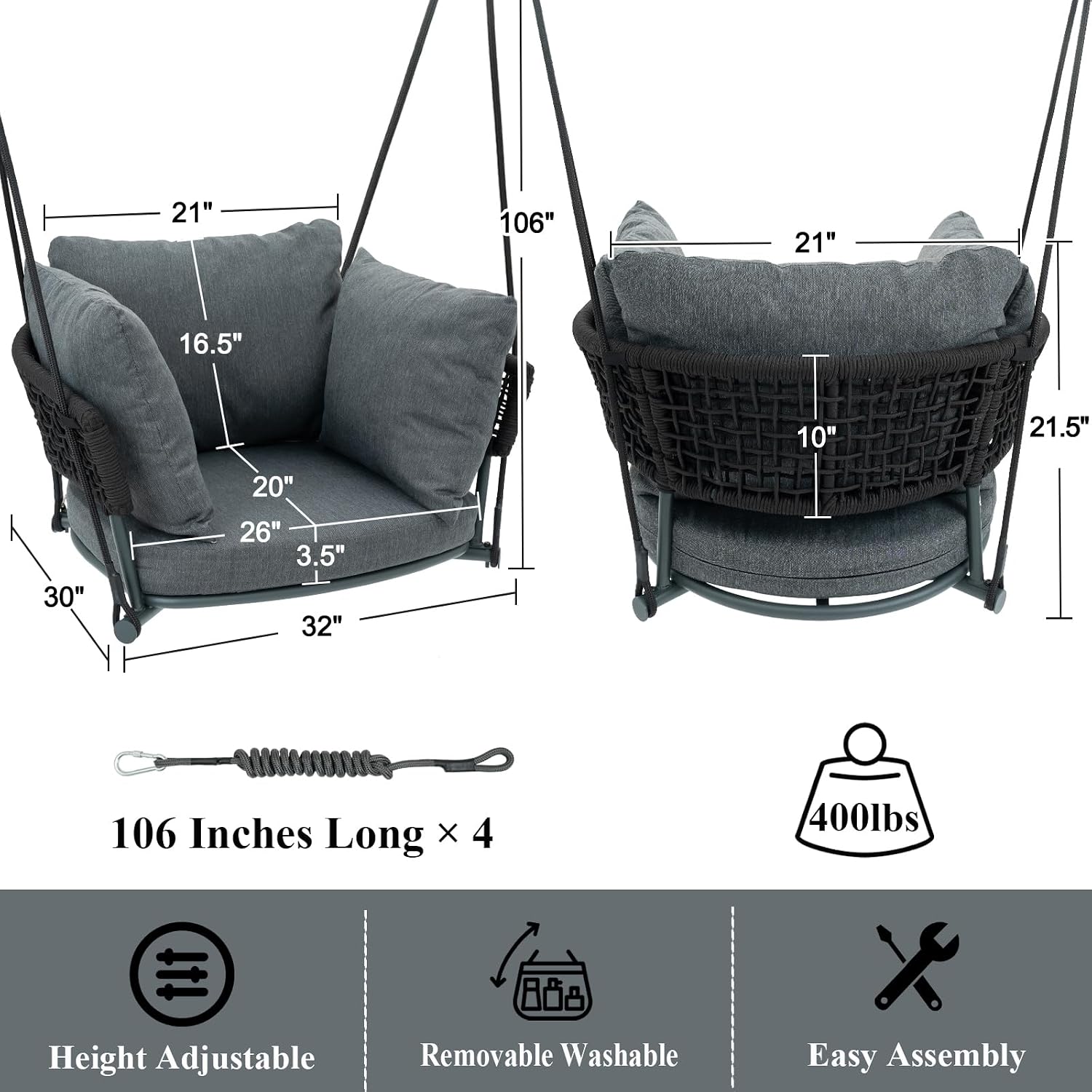 Macrame Hanging Swing Chair With Cushions