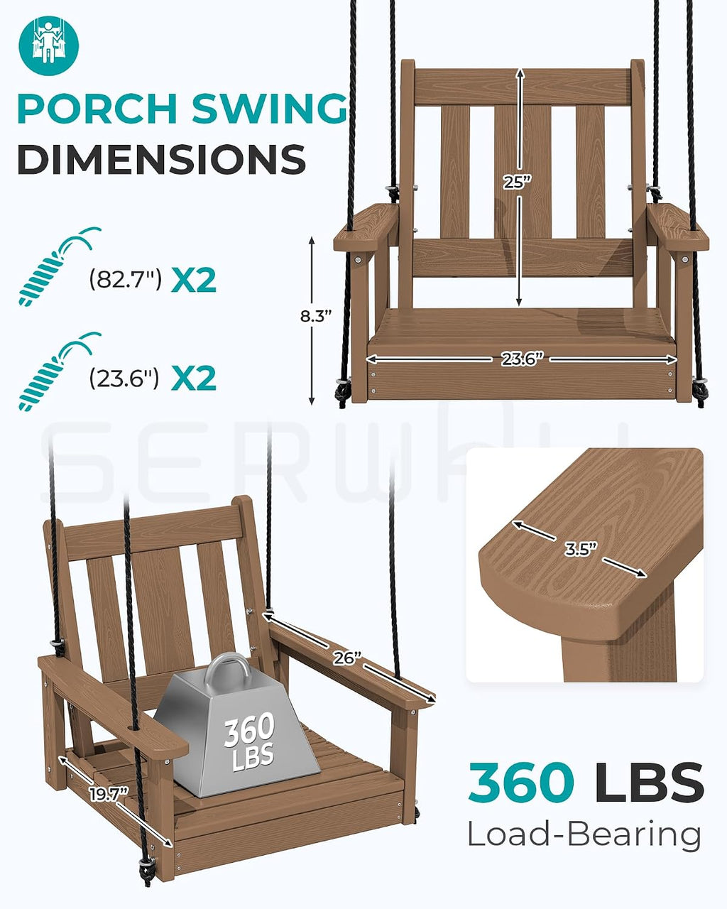 HDPE Single Outdoor Hanging Porch Swing Chair