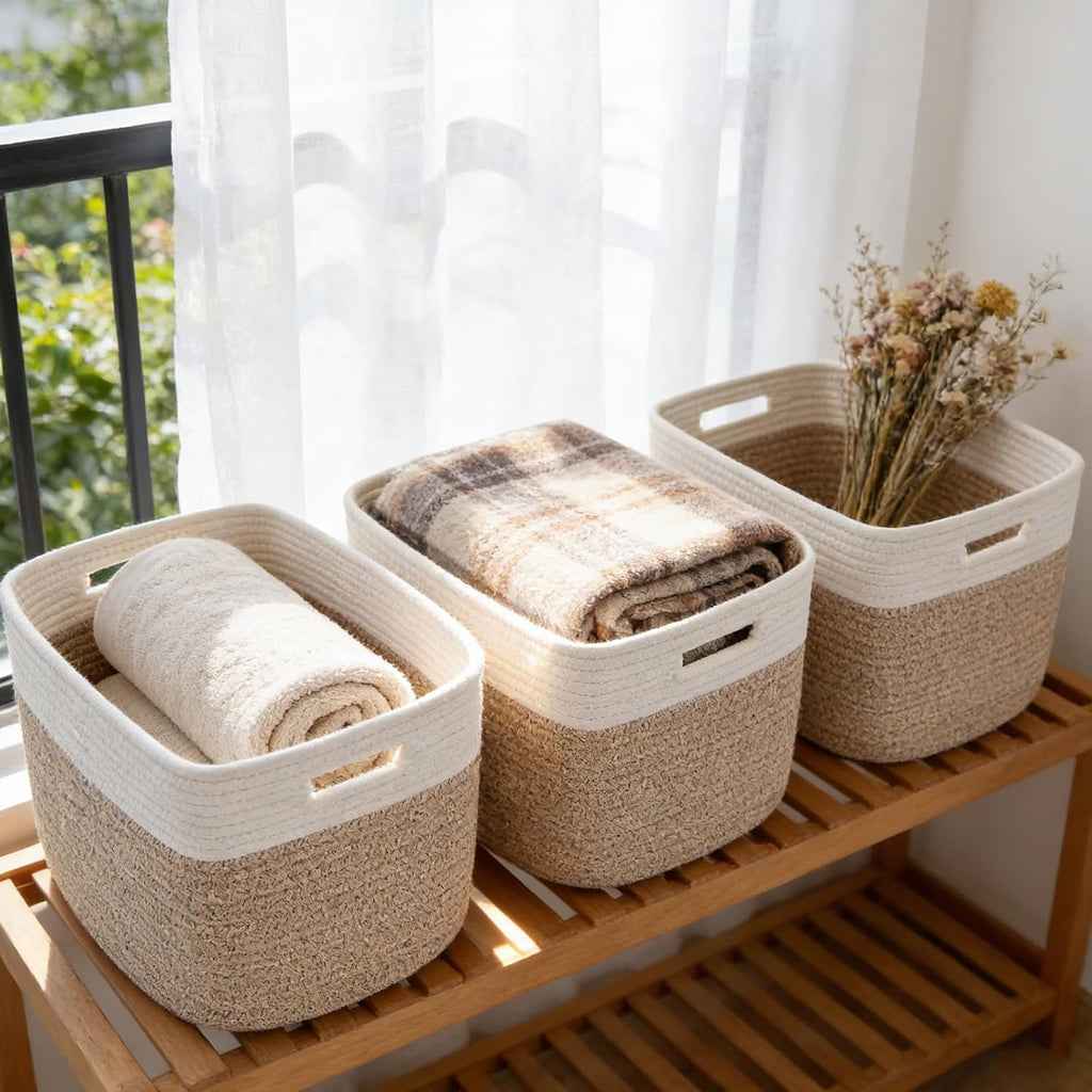 Woven Storage Baskets With Sturdy Handles