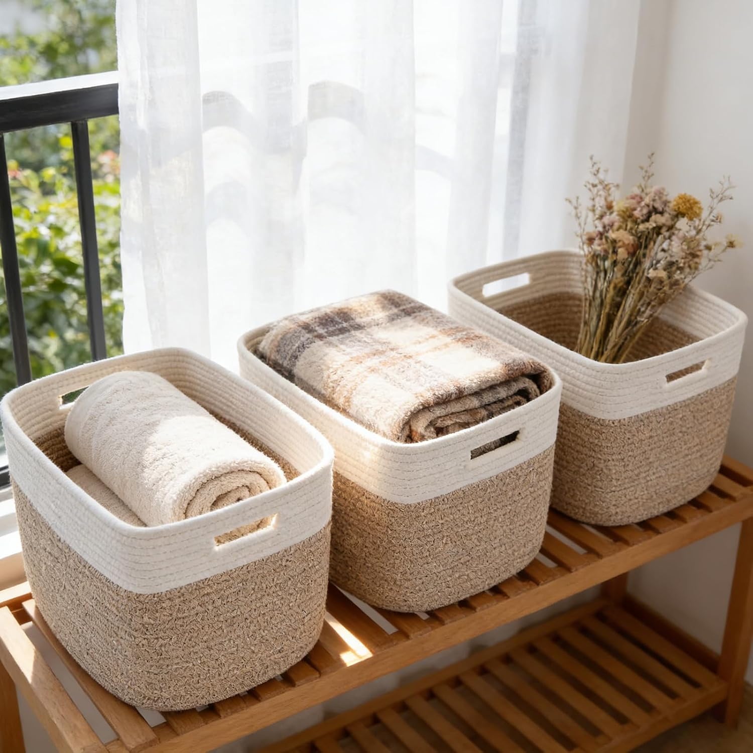 Woven Storage Baskets With Sturdy Handles
