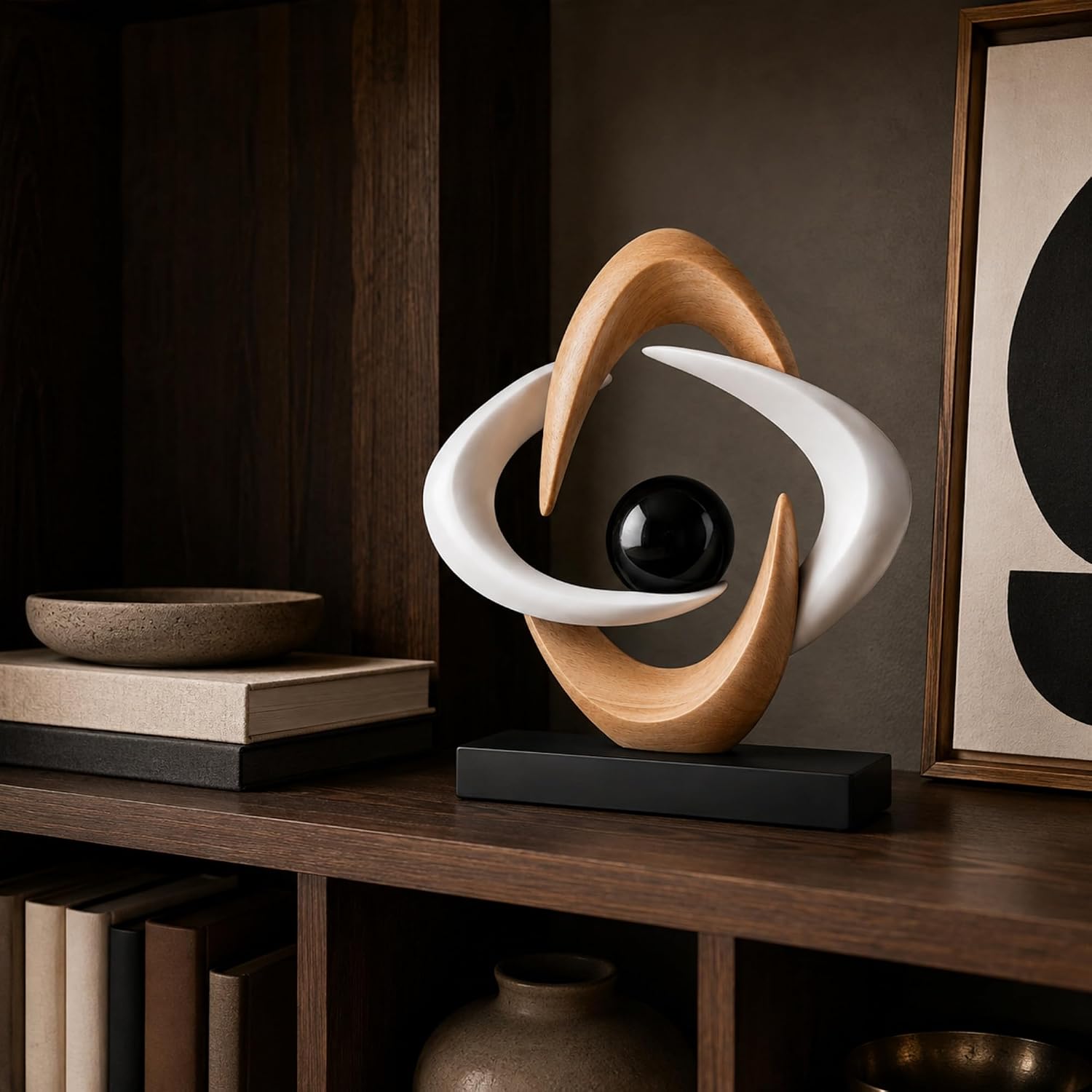 White Wood‑Grain Resin Abstract Decor Sculpture