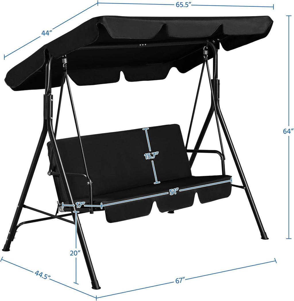 3‑Seat Outdoor Patio Swing Chair
