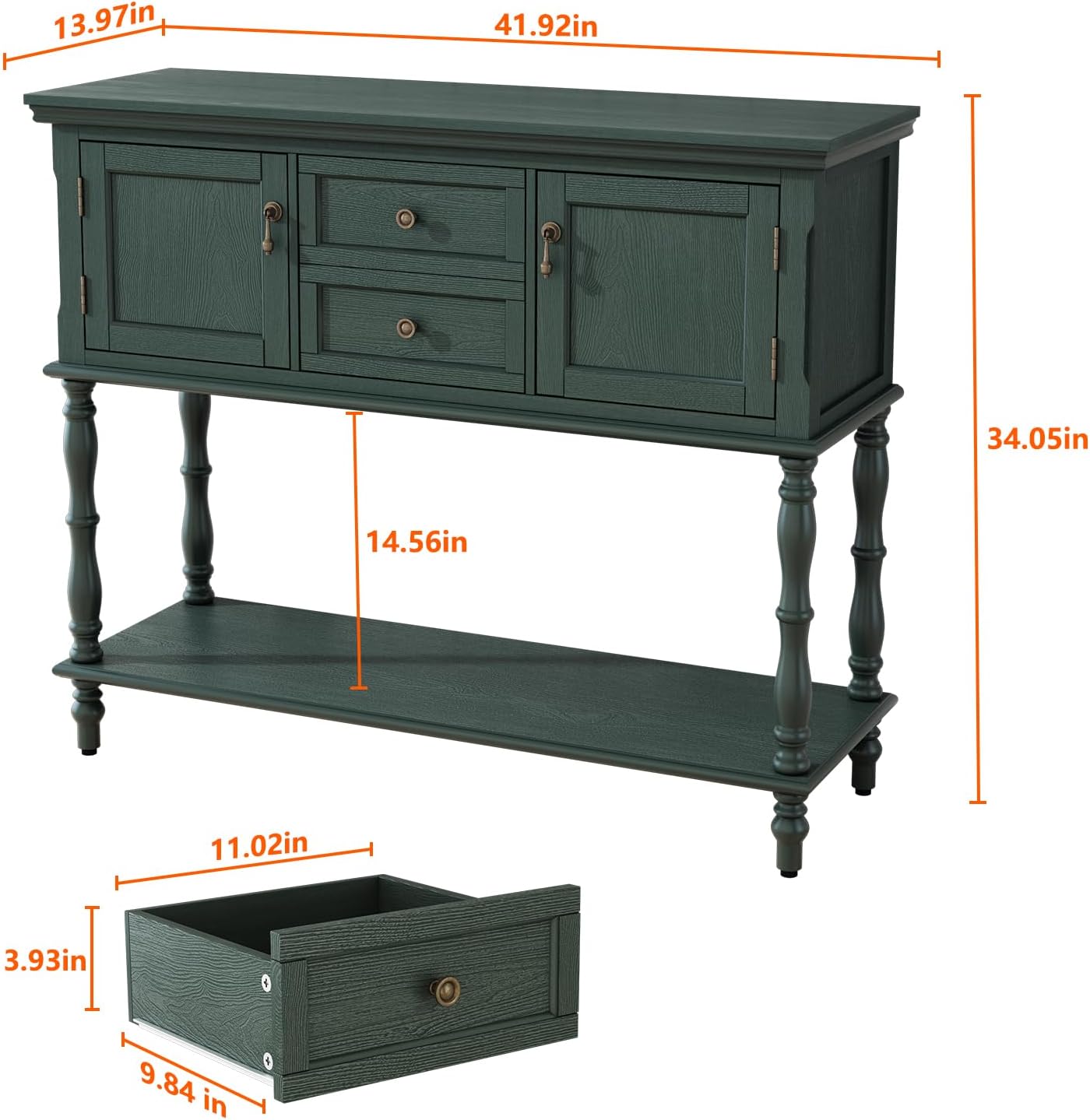 Retro Entryway Console Table With Storage Drawers