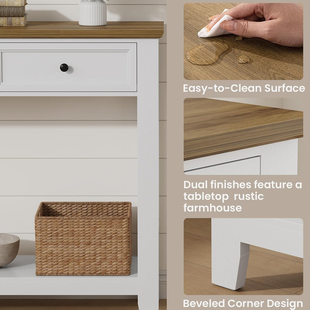 White Narrow Console Table With Three Drawers