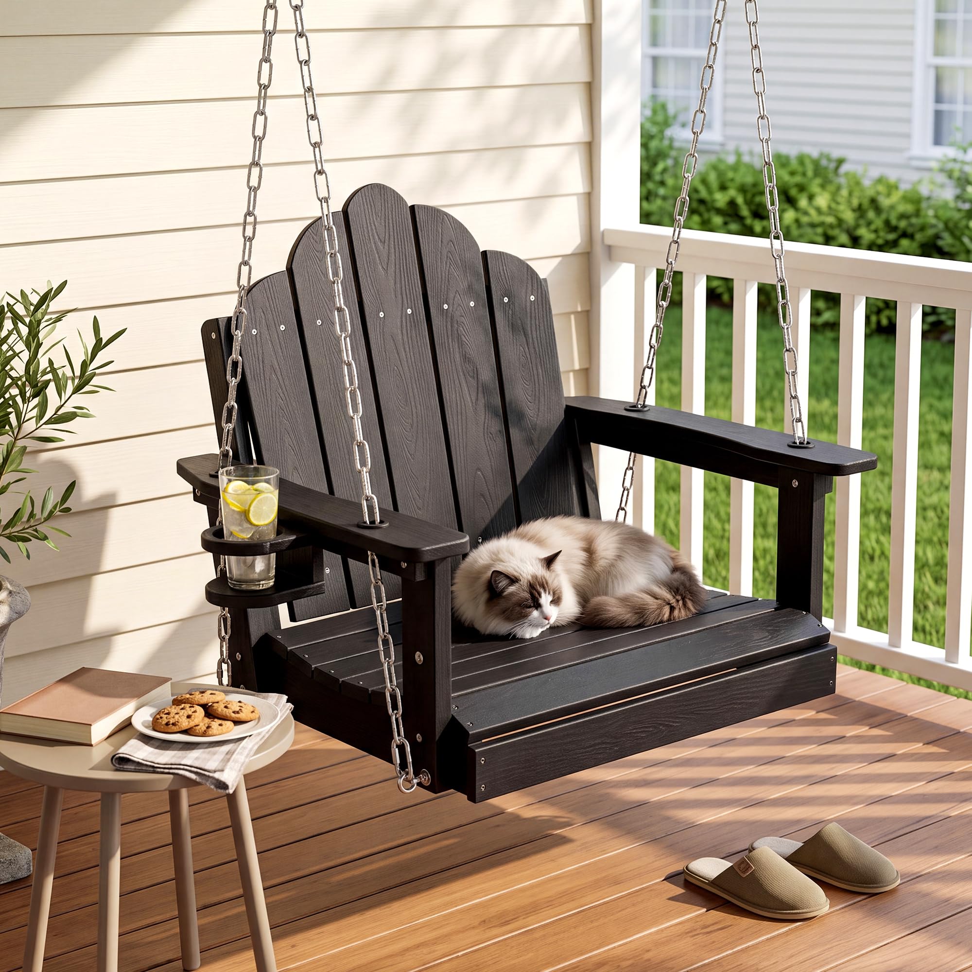 HDPE Outdoor Porch Swing Chair With Cup Holder