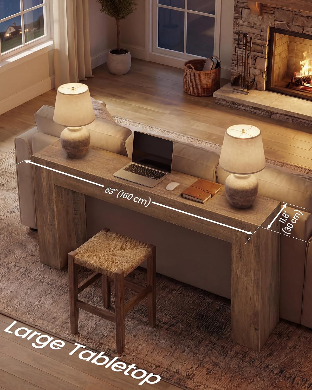 Farmhouse Thick‑Top Long Entryway Console Table