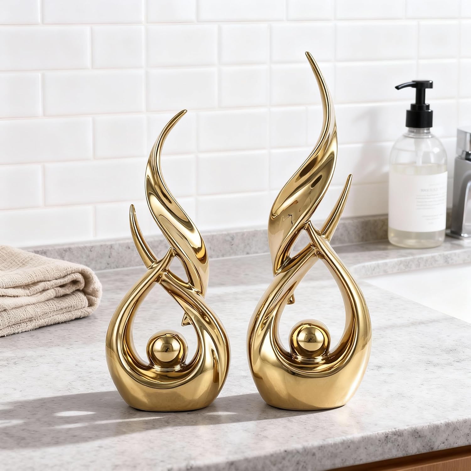 Ceramic Abstract Gold Home Decor Sculpture Set