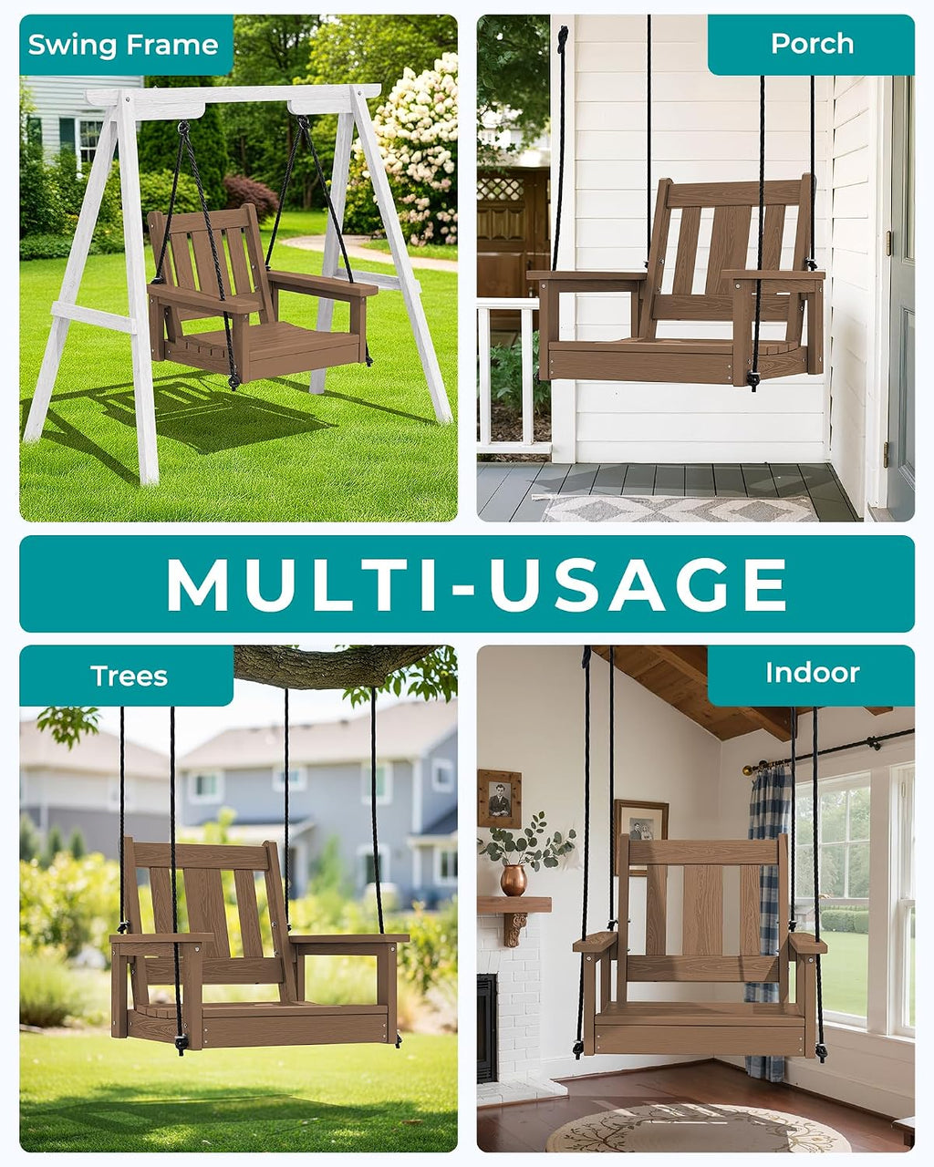 HDPE Single Outdoor Hanging Porch Swing Chair