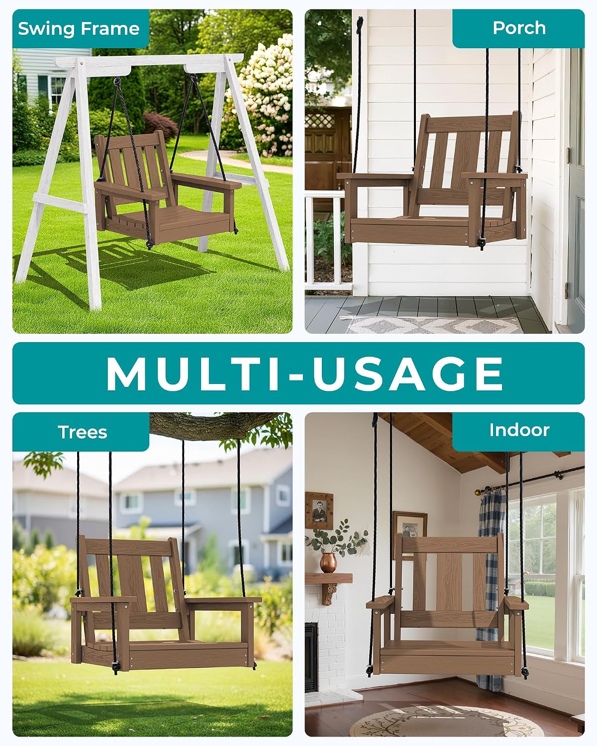 HDPE Single Outdoor Hanging Porch Swing Chair