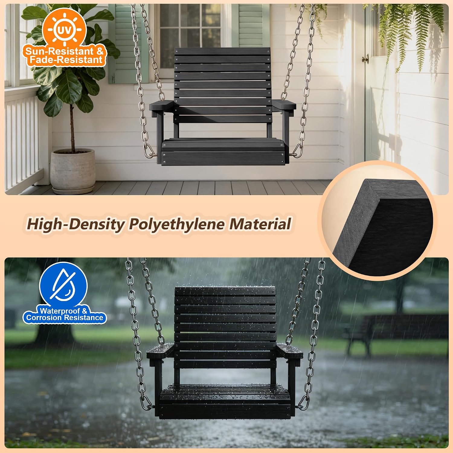 Heavy‑Duty HDPE Hanging Porch Swing Chair