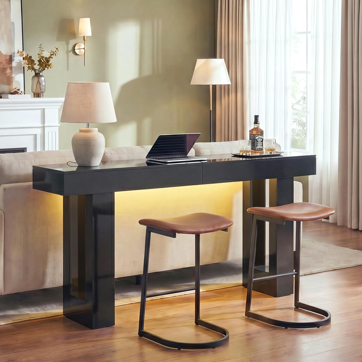 High‑Gloss LED Long Entryway Console Table