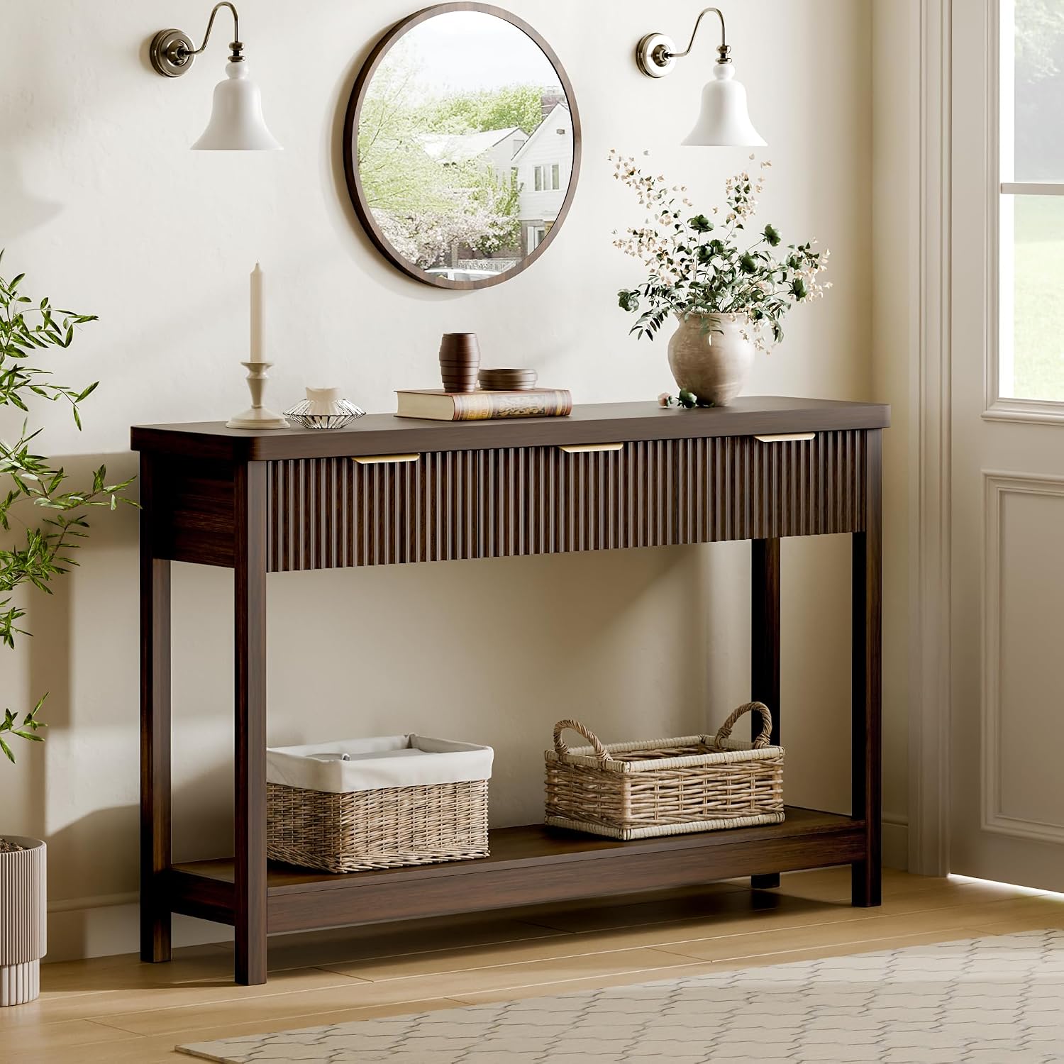 Fluted Entryway Console Table With Drawers
