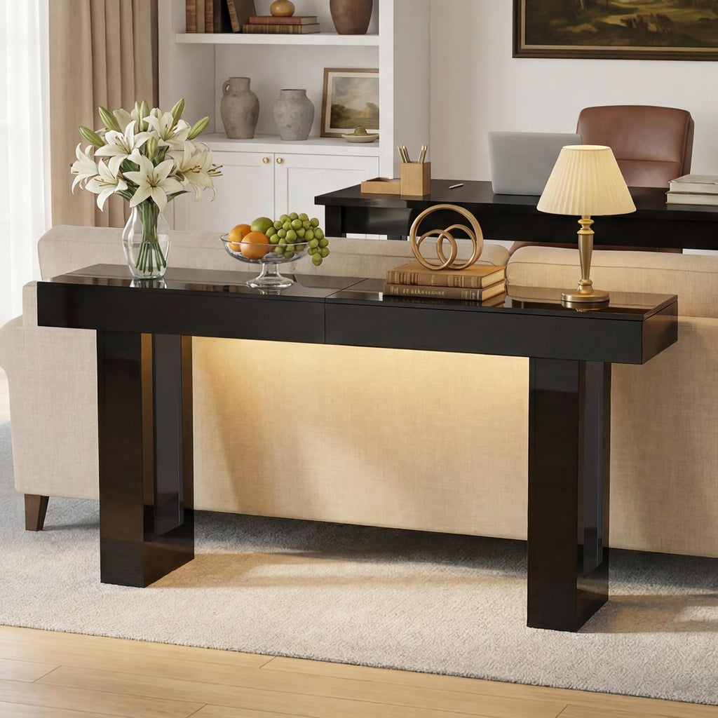 High‑Gloss LED Long Entryway Console Table