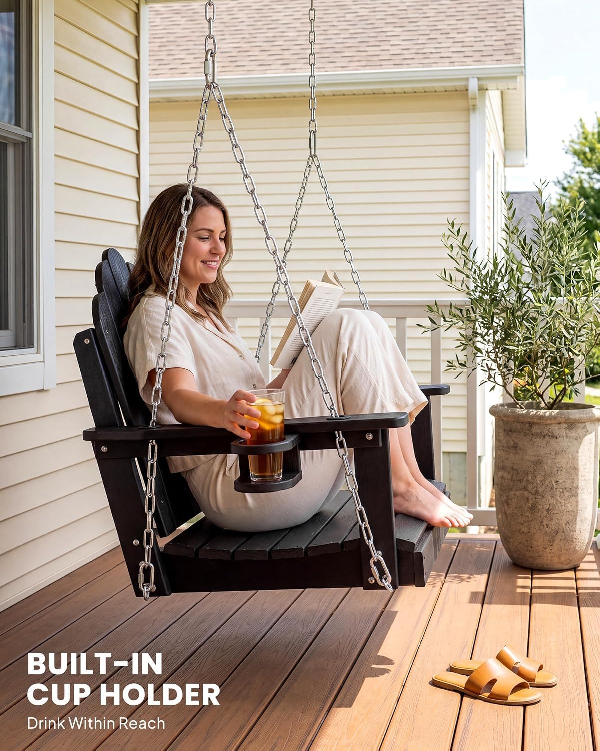 HDPE Outdoor Porch Swing Chair With Cup Holder