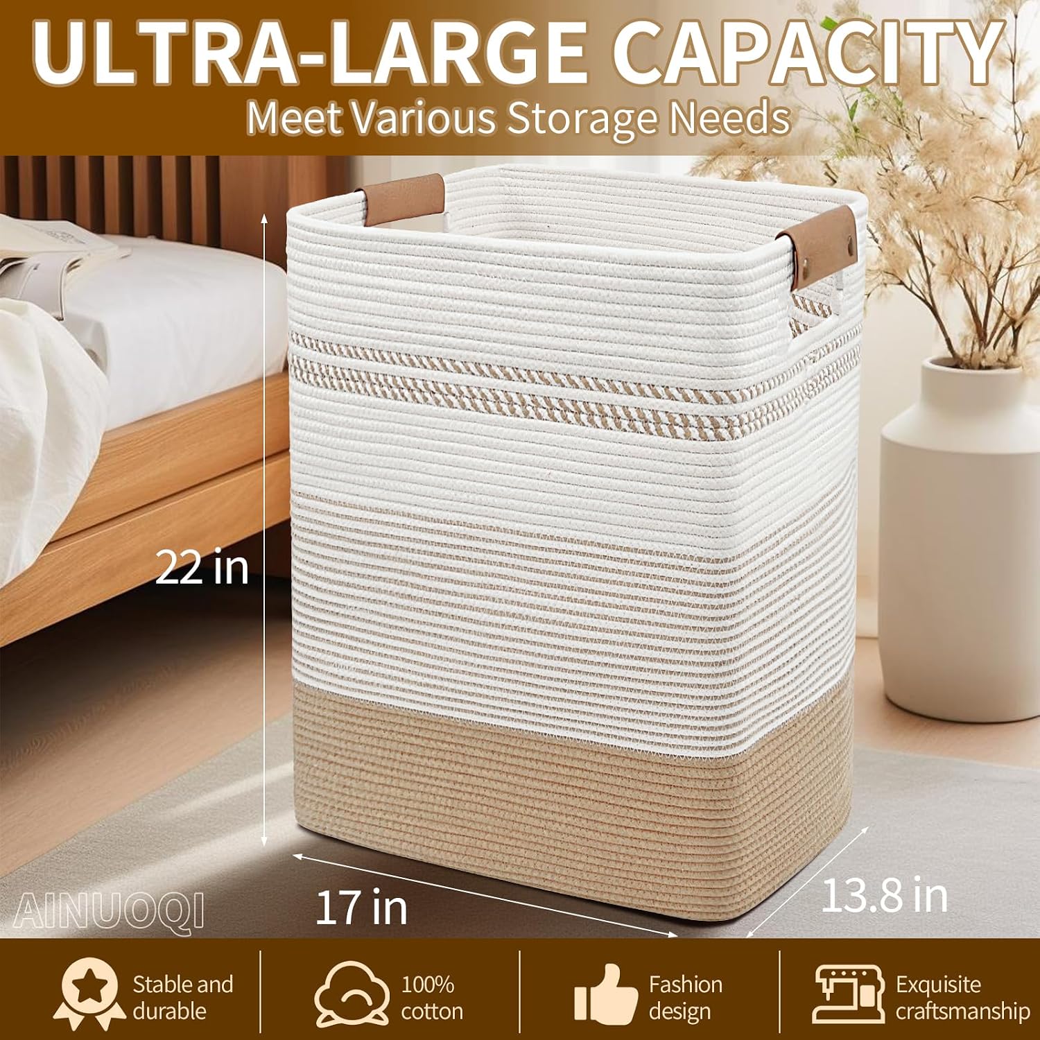 Large Cotton Rope Woven Laundry Storage Hamper