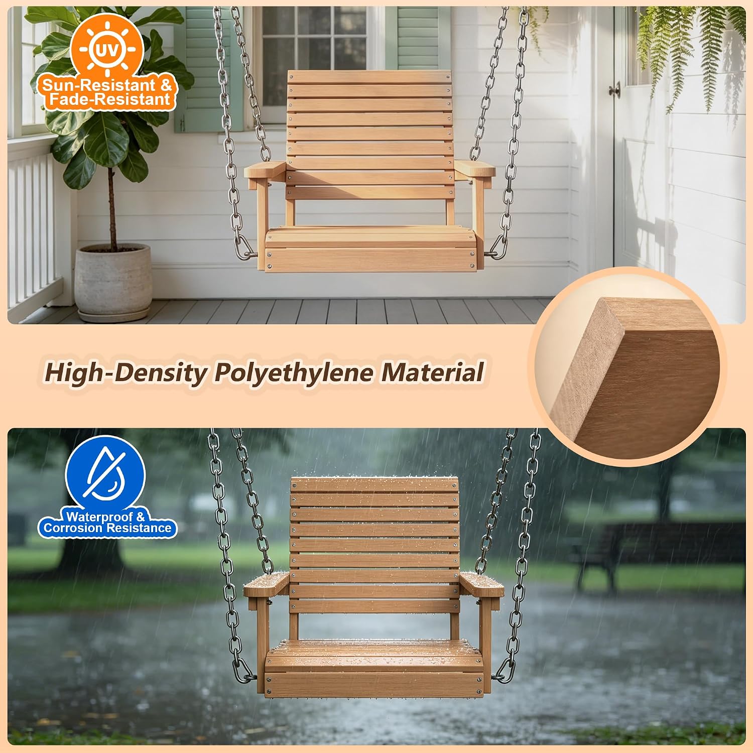 Heavy‑Duty HDPE Outdoor Porch Swing Chair