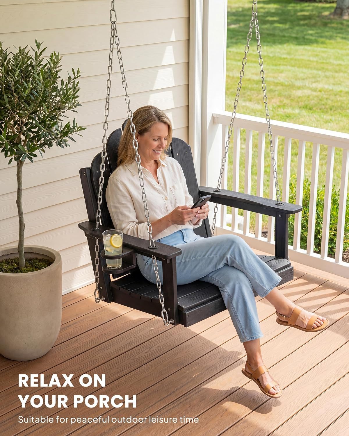 HDPE Outdoor Porch Swing Chair With Cup Holder