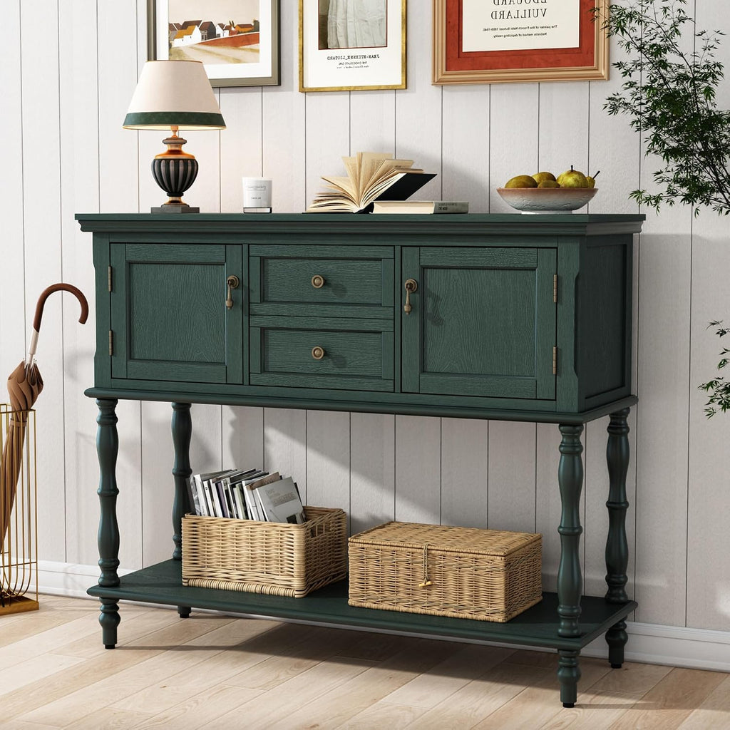 Retro Entryway Console Table With Storage Drawers
