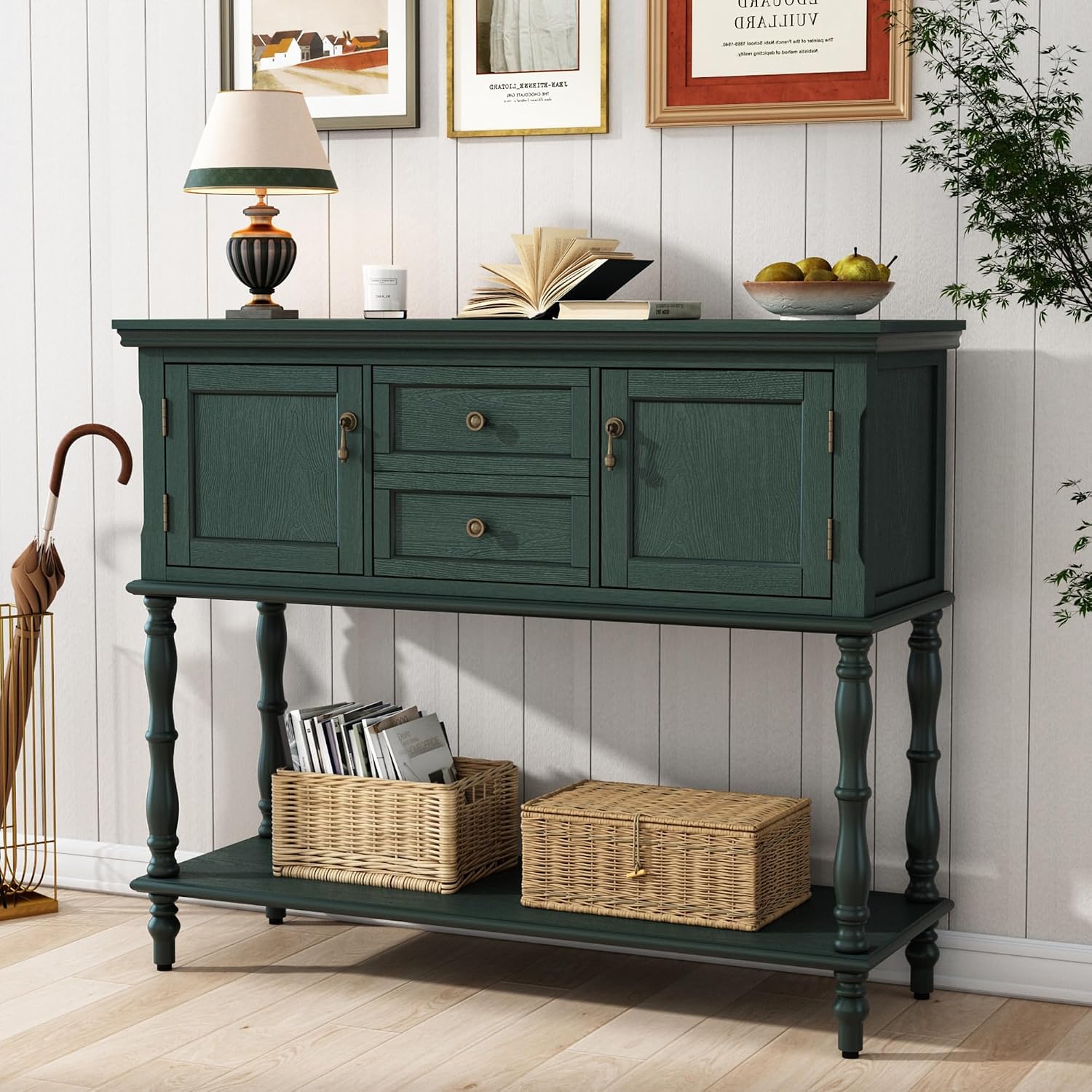 Retro Entryway Console Table With Storage Drawers