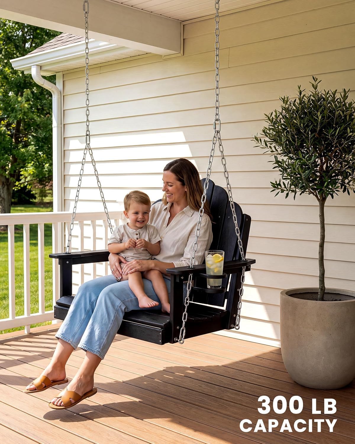 HDPE Outdoor Porch Swing Chair With Cup Holder