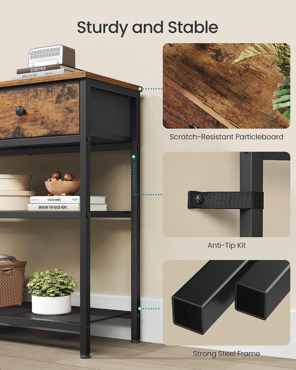 Narrow Entryway Console Table With Fabric Drawers
