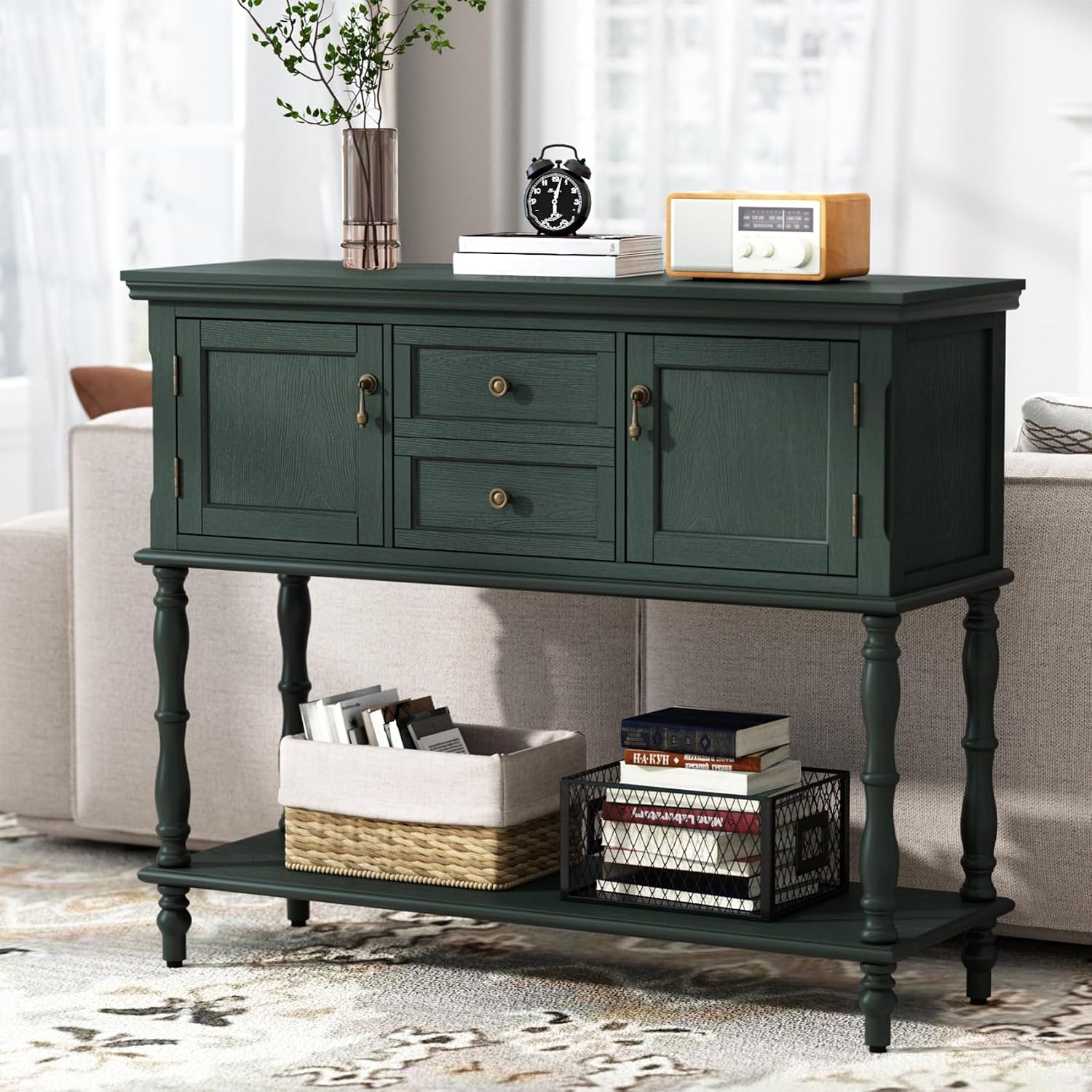 Retro Entryway Console Table With Storage Drawers