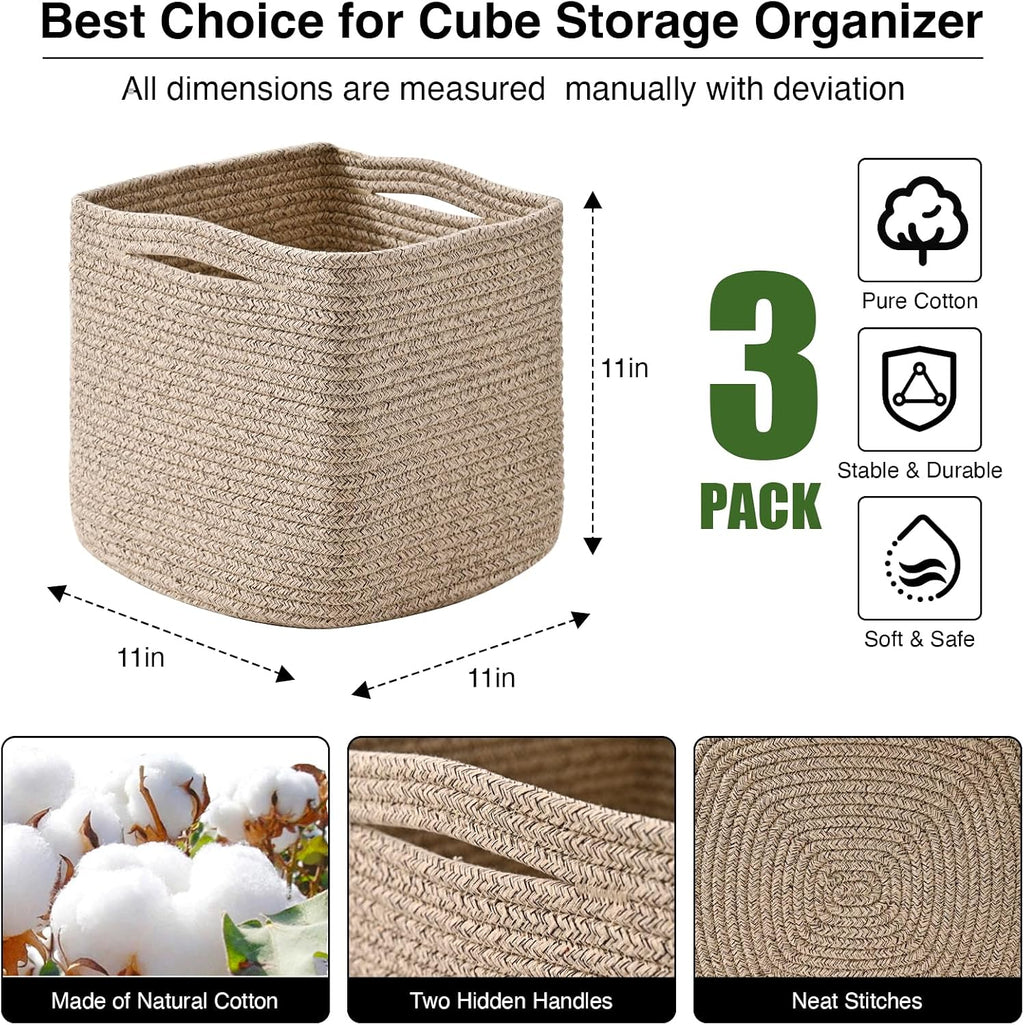 Woven Cube Storage Baskets 3‑Pack