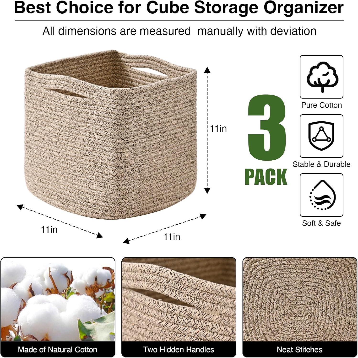 Woven Cube Storage Baskets 3‑Pack