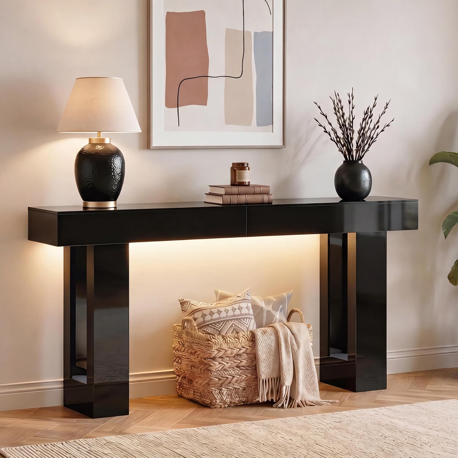 High‑Gloss LED Long Entryway Console Table
