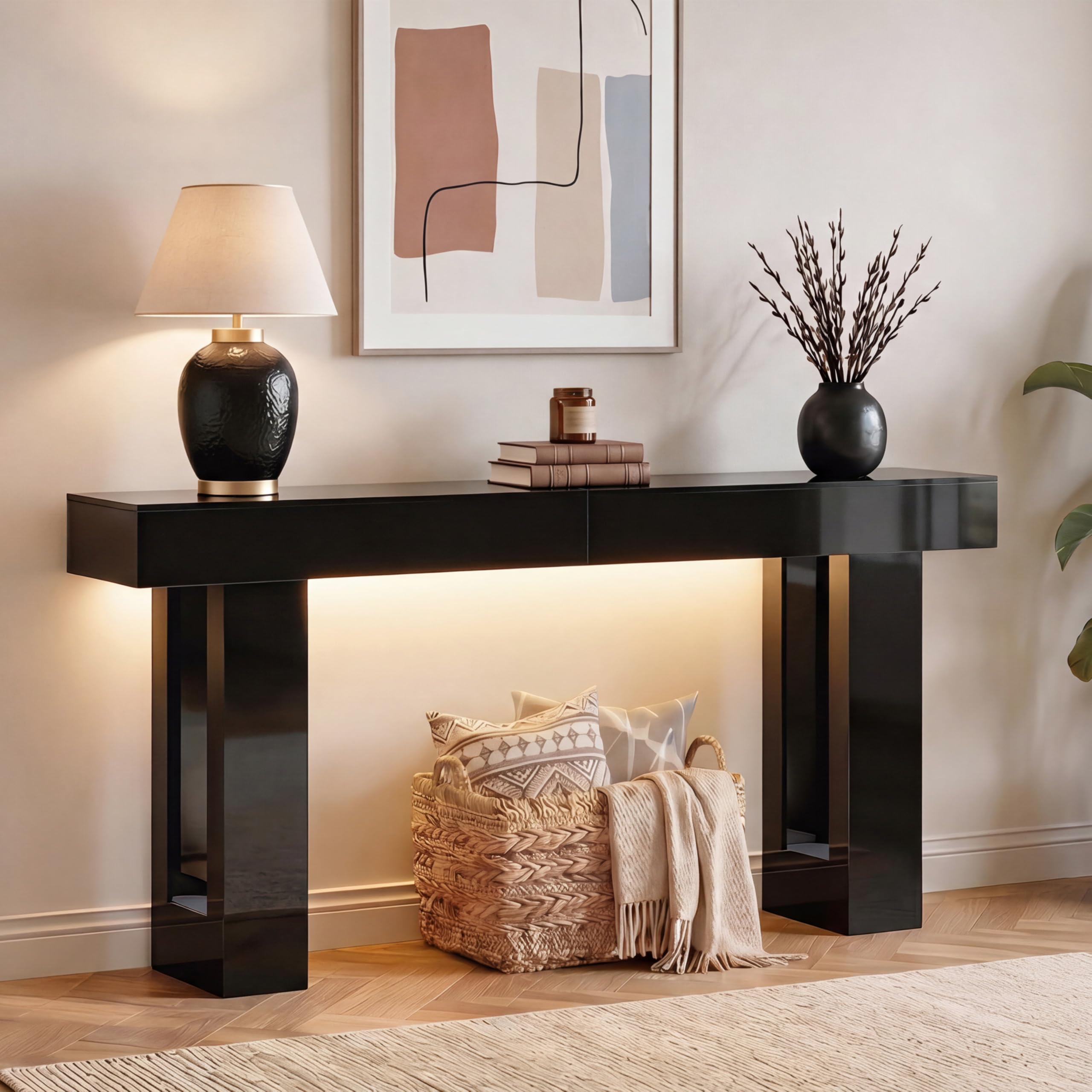 High‑Gloss LED Long Entryway Console Table