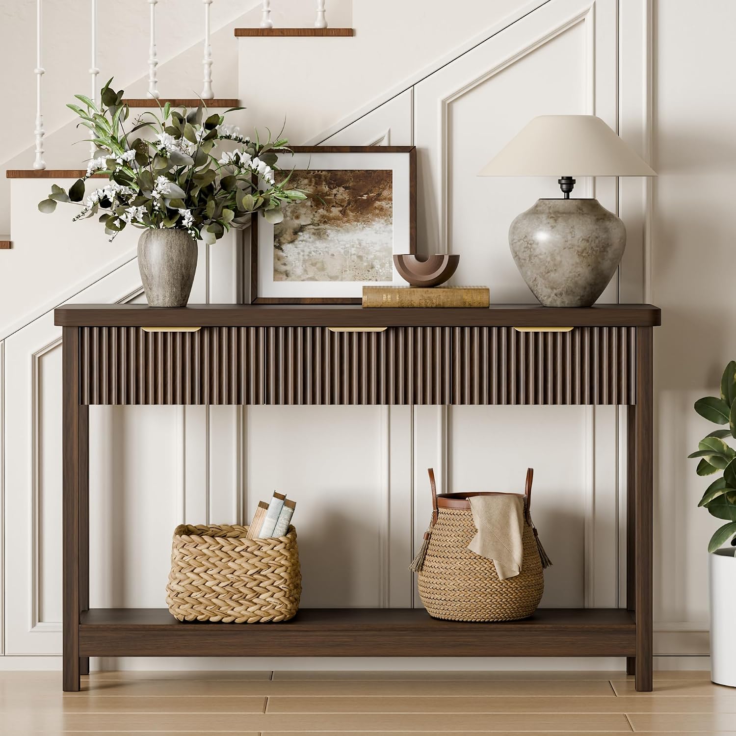 Fluted Entryway Console Table With Drawers