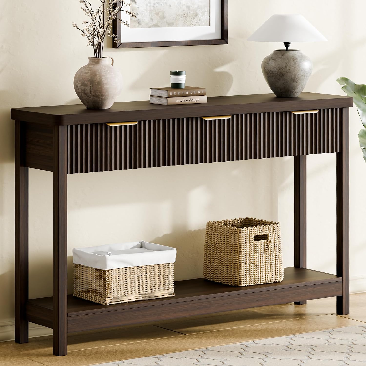 Fluted Entryway Console Table With Drawers