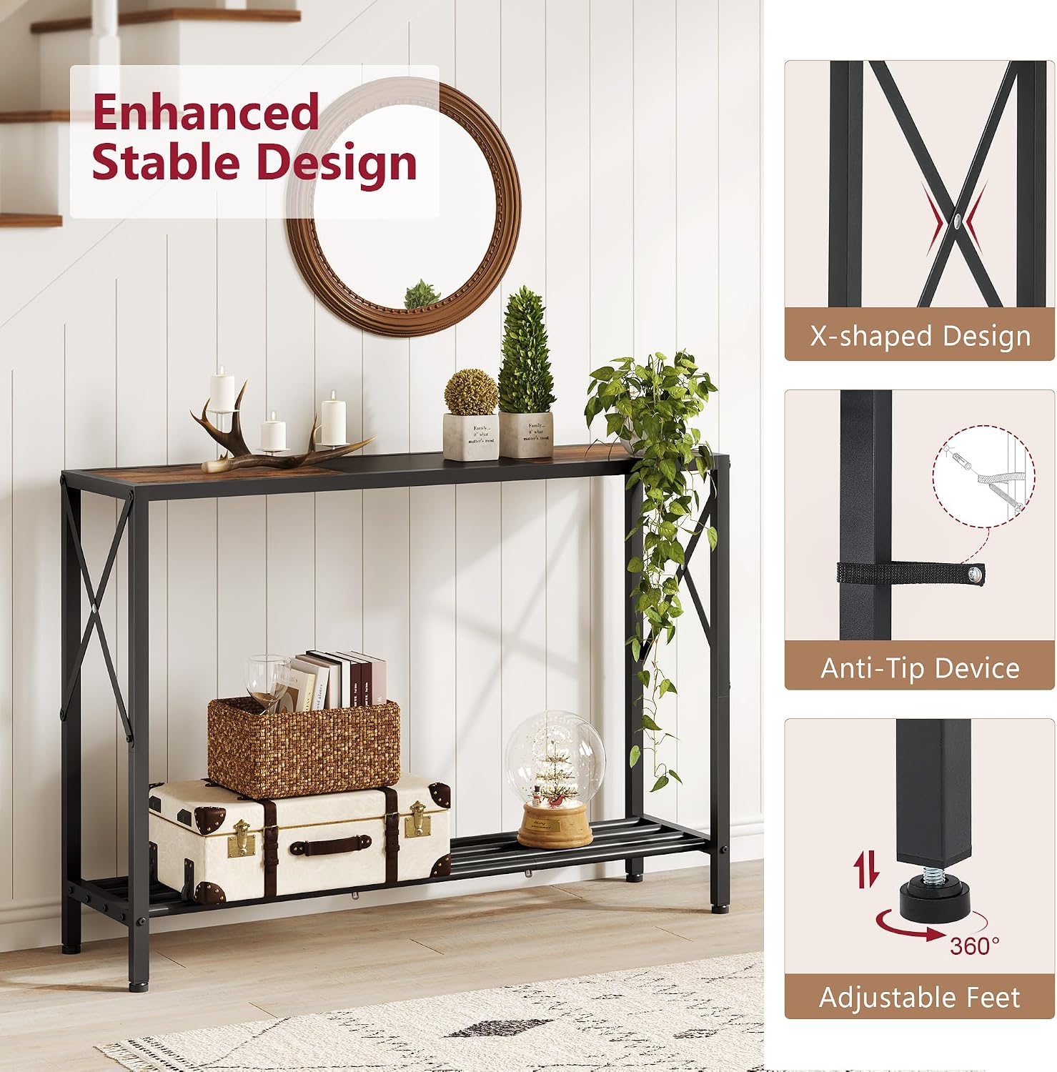 Industrial 2‑Tier Entryway Console Table